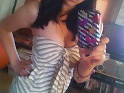 Kinky girlfriend displays her round breasts